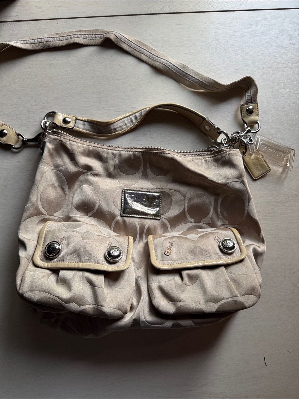 Coach Neutral Beige Signature Canvas Shoulder Bag